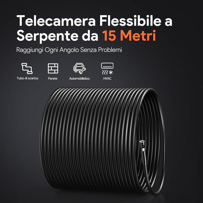 DEPSTECH 50FT Triple Lens Sewer Camera, Borescope with 5" IPS Screen, 1080P Endoscope with Light, Flexible Snake Inspection for Wall, Plumbing, Automotive Engine Inspect - Image 2